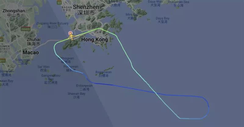 華航CI9106日起飛後不久右側2號引擎熄火，緊急折返赤鱲角機場。（圖／翻攝flightradar24.com）