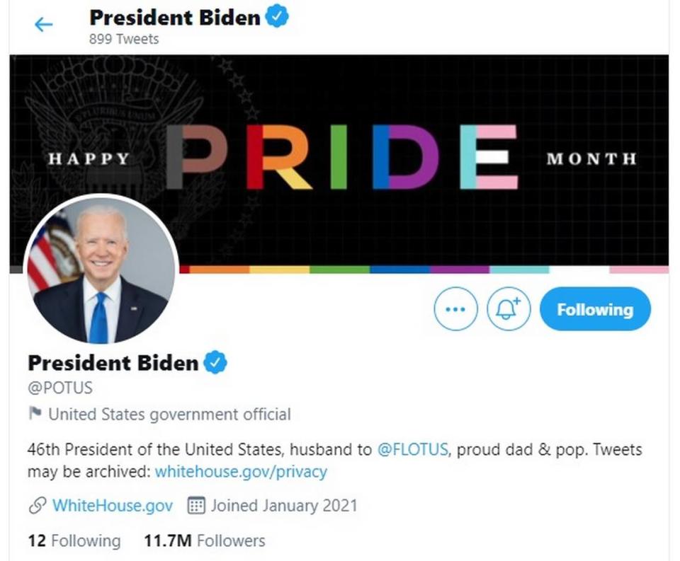 President Joe Biden’s @POTUS Twitter page honors Pride month in June 2021.