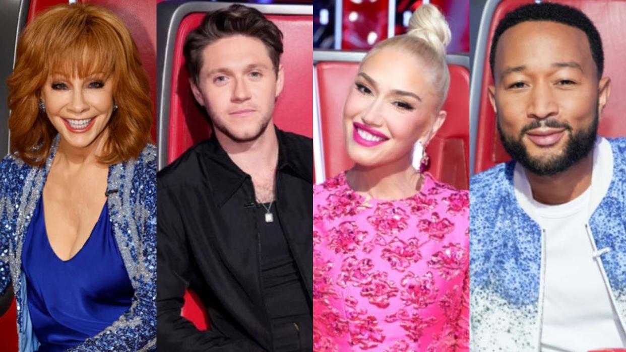  Reba McEntire, Niall Horan, Gwen Stefani and John Legend on The Voice. 