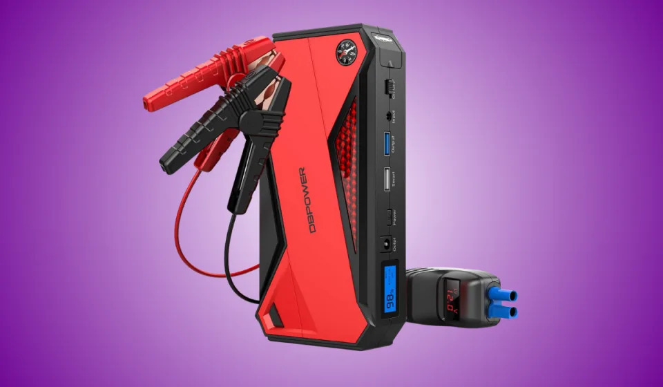 A red DBPower jump starter.