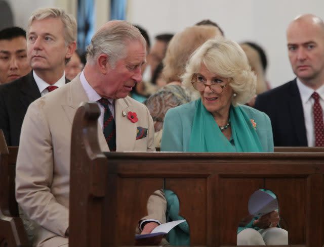 The Prince of Wales and the Duchess of Cornwall attend a service at St. Mary's Cathedral in Kuala Lumpur, Malaysia.