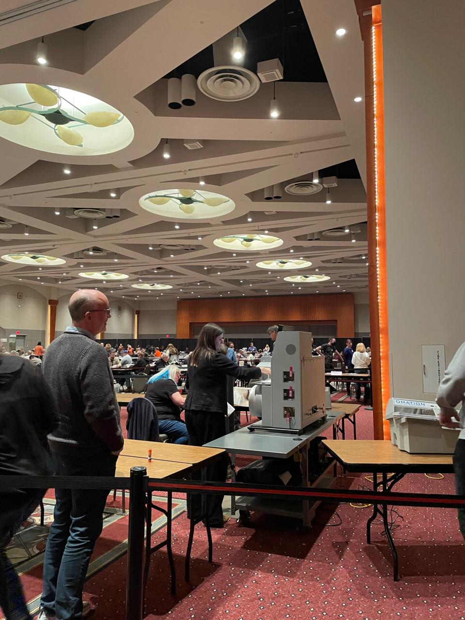 A voting machine jam at Central Count inside the Wisconsin Center was quickly resolved Tuesday morning.