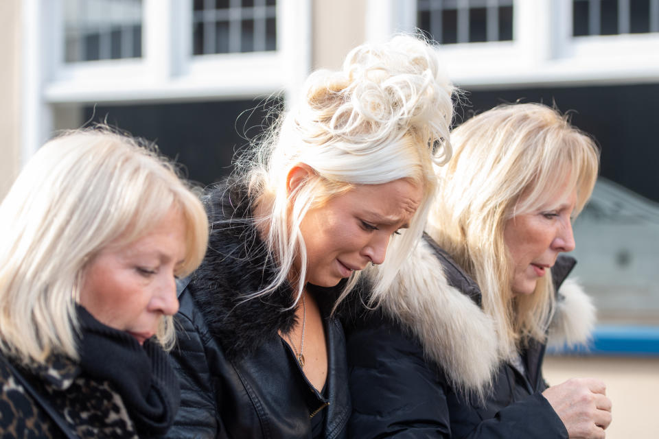 Chloe Haines leaves Chelmsford Magistrates' Court, Chelmsford, Essex, where she is charged with assault and with recklessly or negligently acting in a manner likely to endanger an aircraft or persons inside, after she allegedly became disruptive on a Jet2 flight to Turkey which was escorted back to Stansted Airport by two RAF Typhoon jets on June 22 2019.