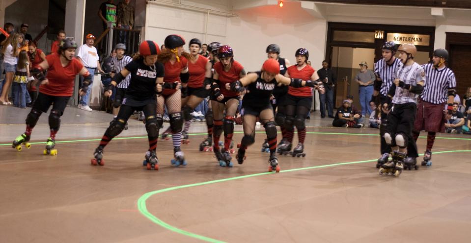 The Demolition City Roller Derby "Dynamite Dolls" bout against the Naptown Rollergirls at the Evansville Coliseum on April 4. 