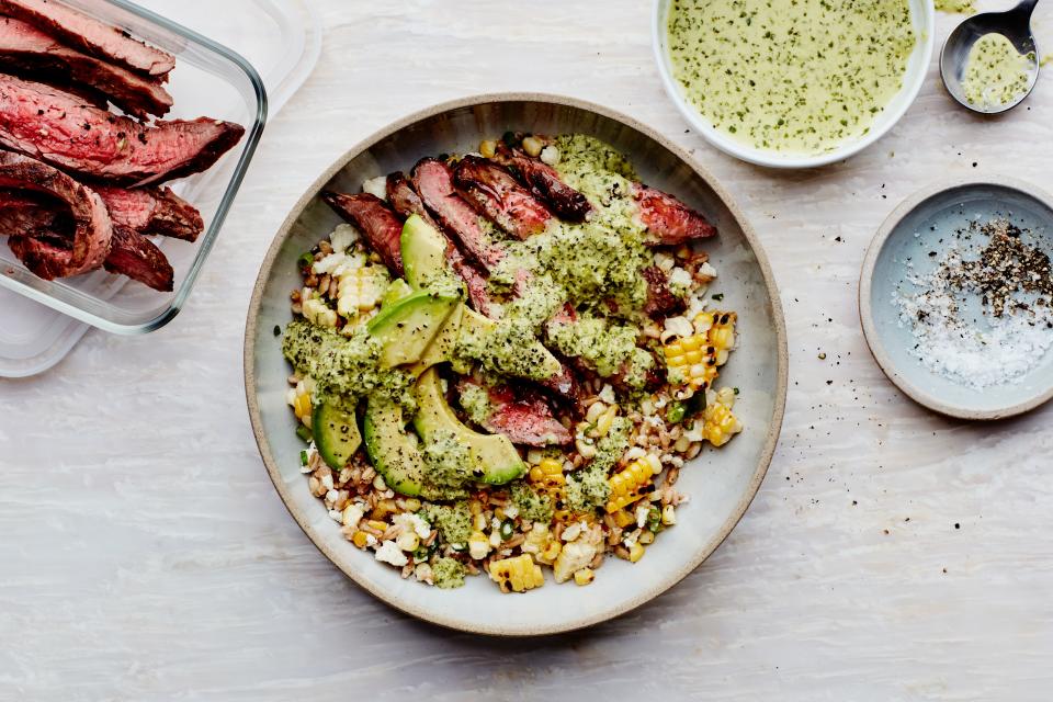 Grain Bowls with Grilled Corn, Steak, and Avocado