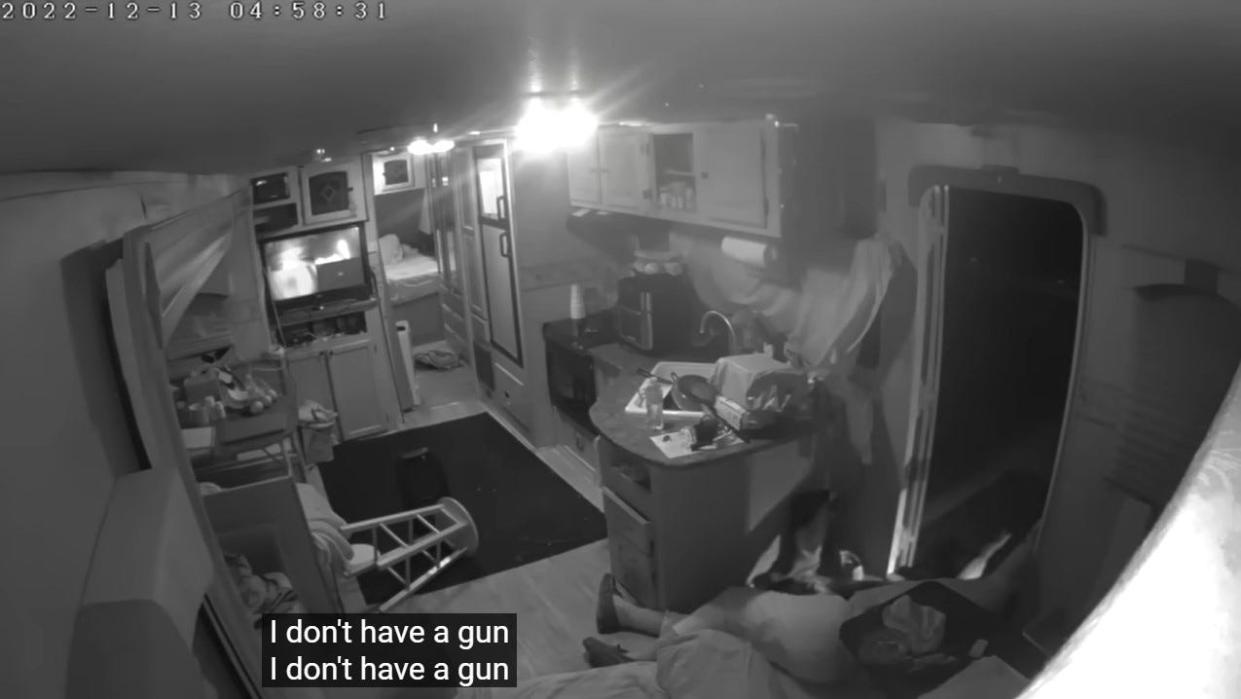 A video posted to YouTube claims to describe a mid-December incident during which a Murphy man was shot by members of a Cherokee Indiana Police SWAT team. This screenshot of the video shows a man apparently telling law enforcement he does not have a gun.