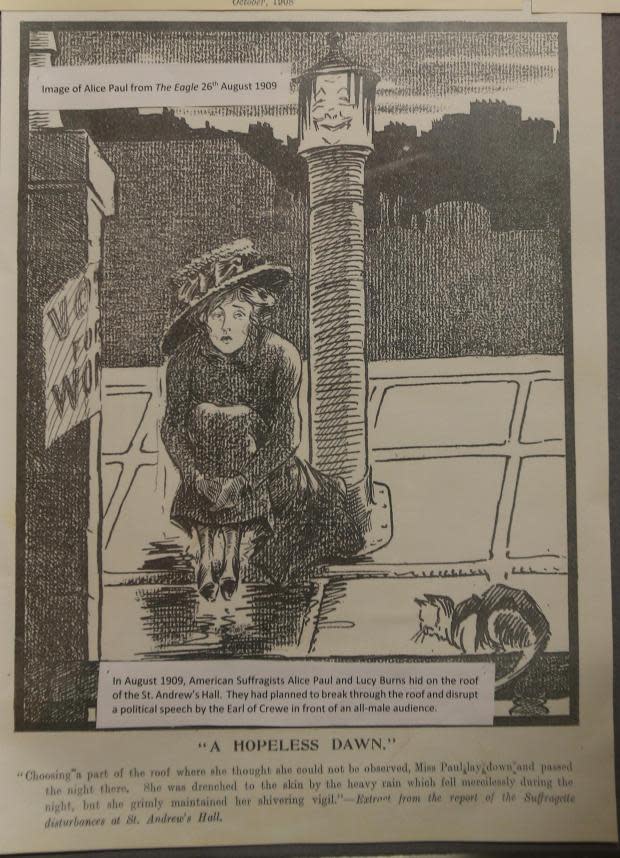 Glasgow Times: un recorte de periódico de la protesta en la azotea de Alice Paul en 1909