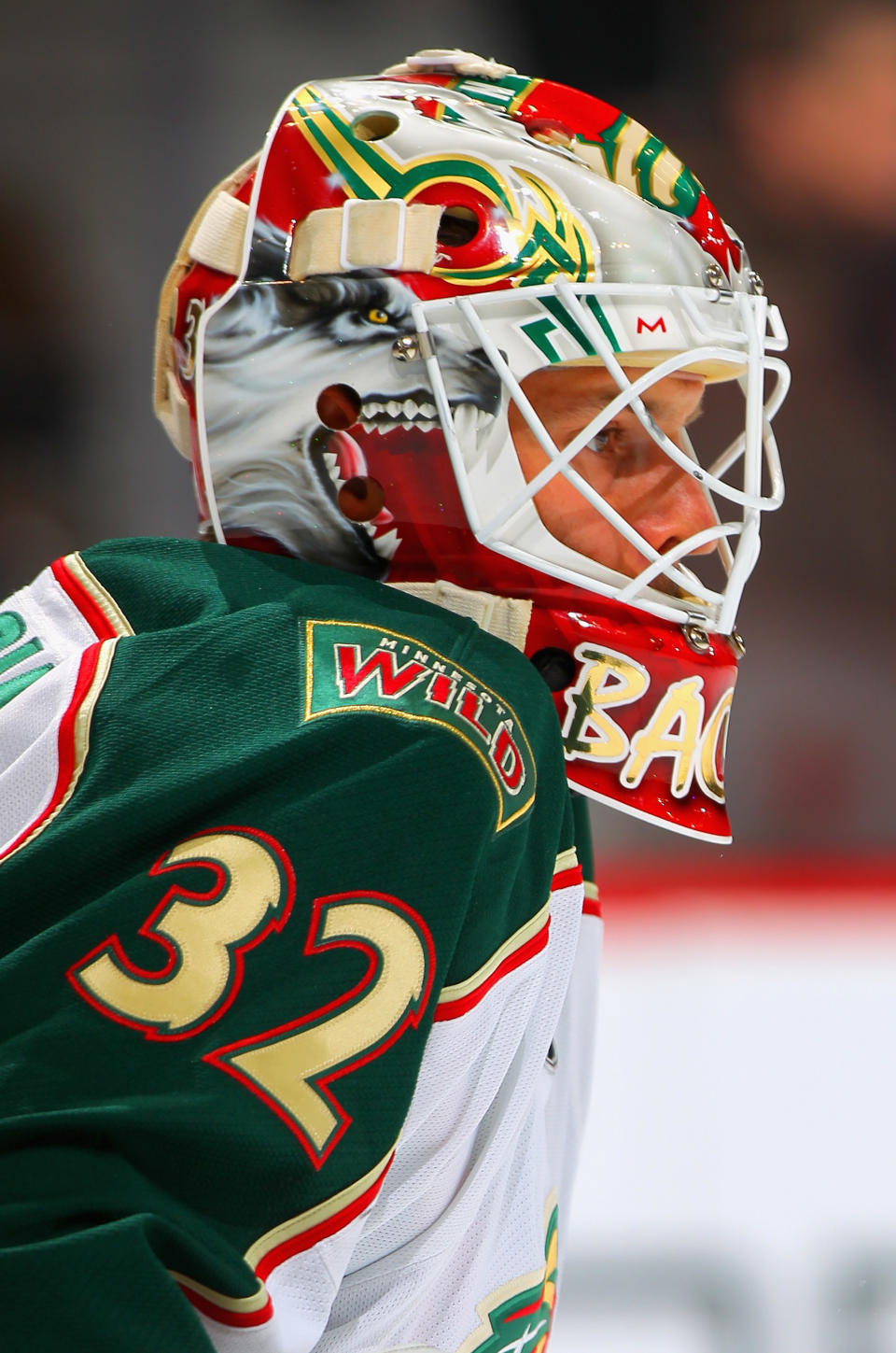 DENVER, CO - FEBRUARY 02: Goalie Niklas Backstrom #32 of the Minnesota Wild warms up prior to facing the Colorado Avalanche at the Pepsi Center on February 2, 2012 in Denver, Colorado. (Photo by Doug Pensinger/Getty Images)