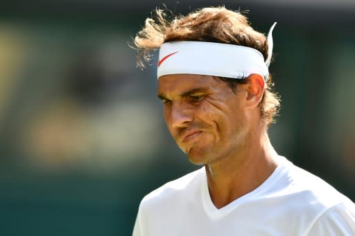 Rafael Nadal during his match against Dudi Sela on Centre Court