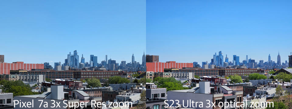 <p>A 3x Super Res zoom shot by the Pixel 7a compared to the S23 Ultra.</p>
