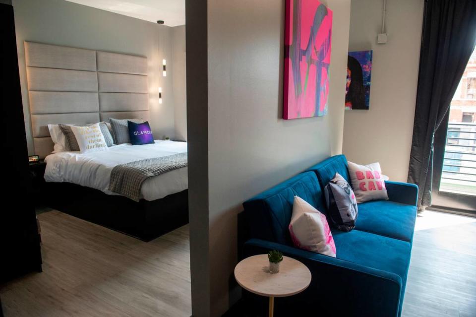 The girls night out themed room at The Bella, a boutique hotel in Biloxi, on Wednesday, Sept. 13, 2023. The hotel’s rooms all have different modern themes related to today’s pop culture.