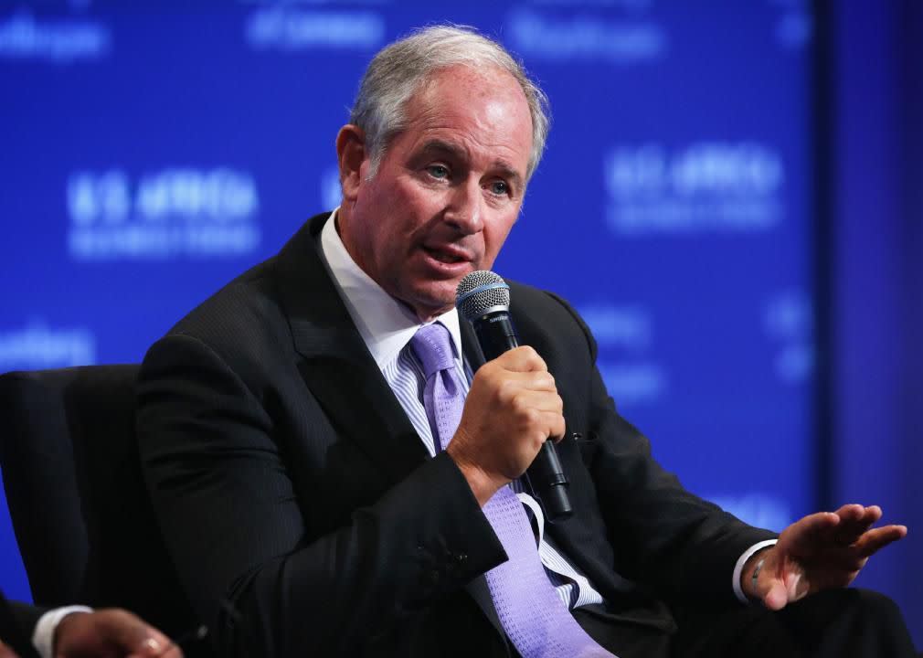 70. Stephen Schwarzman | Net worth: $23.6 billion - Source of wealth: investments - Age: 74 - Country/territory: United States | Stephen Schwarzman is chairman and chief executive of Blackstone, a private equity firm he co-founded in 1985. One of the world's biggest investment firms, Blackstone has $564 billion in assets under management. Schwarzman donated $350 million to the Massachusetts Institute of Technology to set up the Schwarzman College of Computing and $150 million to Yale University for the Schwarzman Center, a space for student programs and the arts. He also launched a program called Schwarzman Scholars for international students to study in China. (Alex Wong/Getty Images)