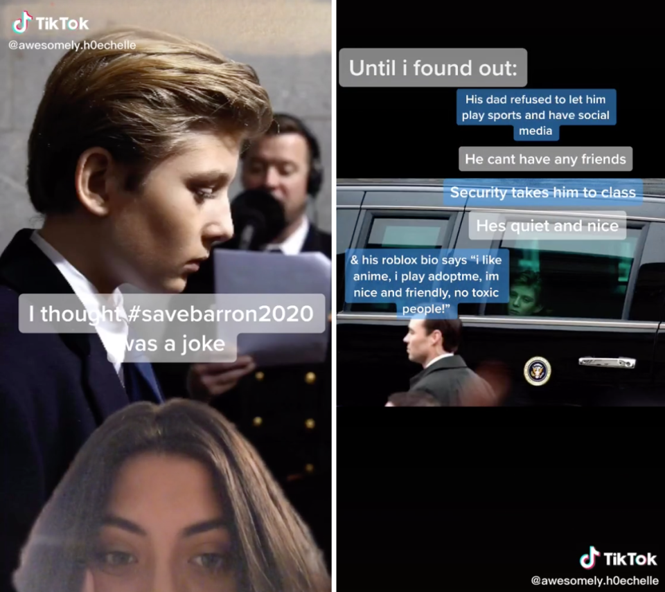 Screengrabs of savebarron2020 TikTik videos