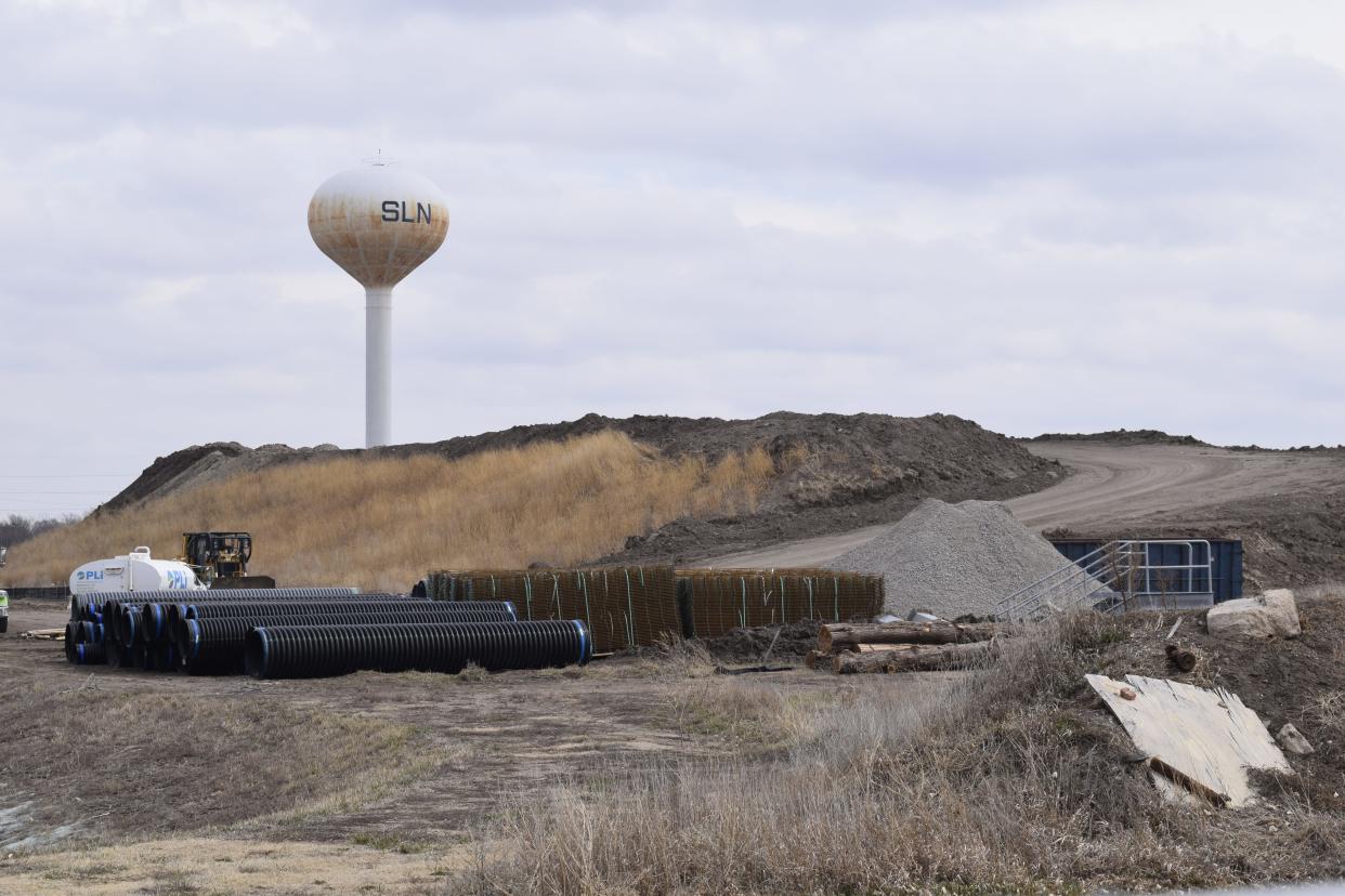 A stockpile of dirt located on the southwest corner of Centennial Road and Arnold Avenue. The dirt, which was placed there during construction of a retention pond for the ongoing Schwan's expansion project, will be moved, at the city's expense to sites in Salina in need of soil.