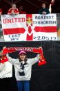 <p>Manchester United fans display a banner in reference to the terror attack in Manchester before the match. Reuters / Lee Smith Livepic </p>