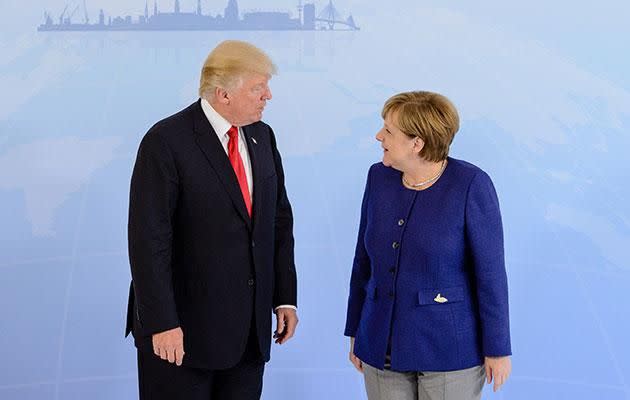 Donald Trump meets Angela Merkel at the G-20 summit. Photo: Getty