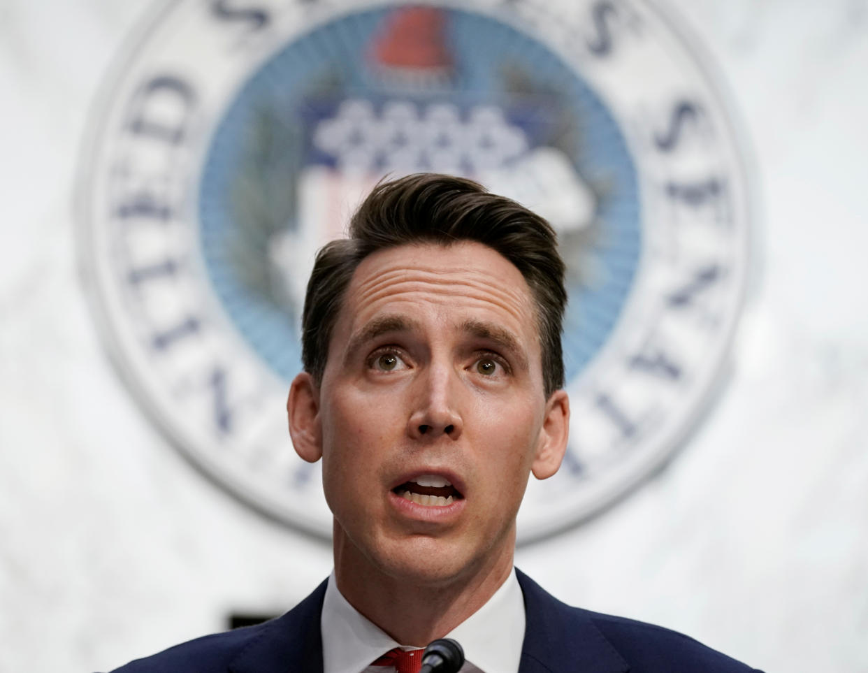U.S. Senator Josh Hawley (R-MO) speaks during the third day of the confirmation hearing for Supreme Court nominee Judge Amy Coney Barrett before the Senate Judiciary Committee on Capitol Hill in Washington, DC, U.S., October 14, 2020. (Ken Cedeno/Pool via Reuters)