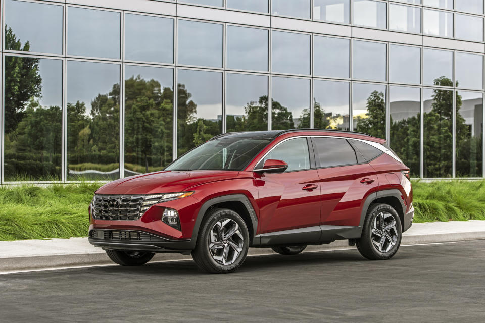This photo shows the 2022 Hyundai Tucson, a compact crossover redesigned for 2022. The Tucson is notable for its attractive pricing and long list of standard and optional features. (Courtesy of Hyundai Motor America via AP)