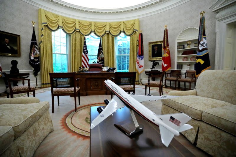 The Oval Office is seen before an interview of U.S. President Trump with Reuters at the White House in Washington