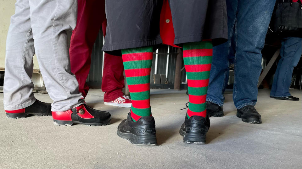 The socks of one of the 200 Santas attending the Charles W Howard Santa School in Midland, Mich. (Ezra Kaplan / NBC News)