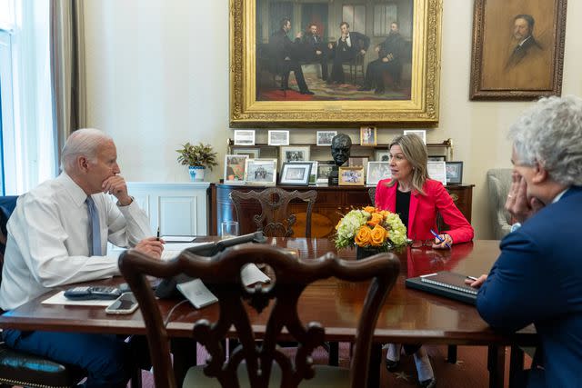 <p>Official White House Photo by Adam Schultz</p> Liz Sherwood-Randall is called into the Oval Office Dining Room to meet with the president and his chief of staff on July 27, 2023, about a military coup unfolding in Niger