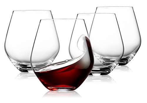 Godinger Wine Glasses, Stemless Wine Glasses, Red Wine Glasses, Drinking Glasses, European Made Stemless Wine Glass - 17oz, Set of 4