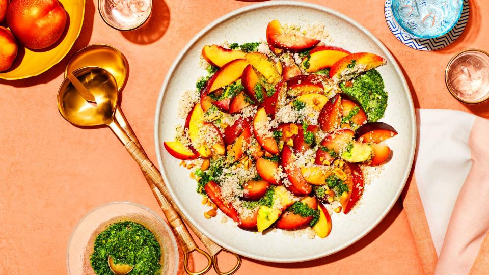 Stone Fruit Salad with Collard Peanut Pesto