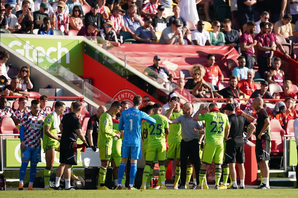 Erik ten Hag, centre right, and Manchester United suffered a second chastening defeat in succession (John Walton/PA) (PA Wire)