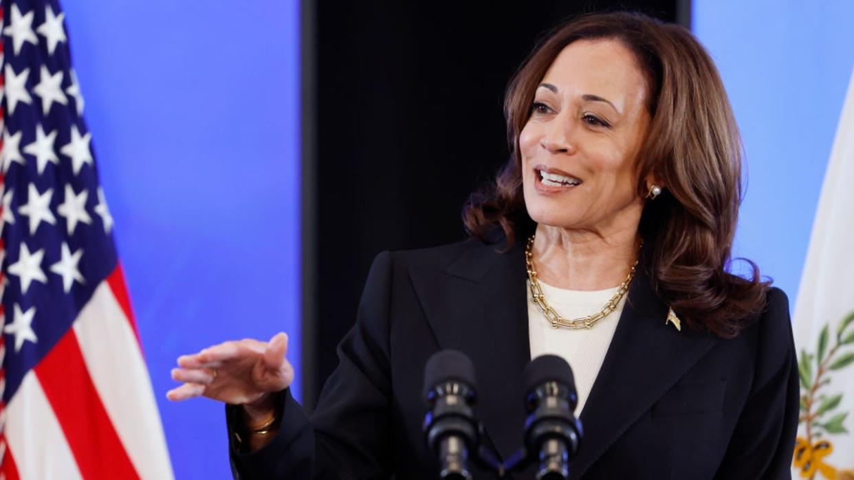 <div>U.S. Vice President Kamala Harris gives remarks on conflict-related sexual violence at an event in the Eisenhower Executive Office Building on June 17, 2024, in Washington, DC. (Photo by Anna Moneymaker/Getty Images)</div>
