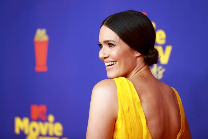 Mandy Moore is pictured smiling at the 2021 MTV Movie & TV Awards