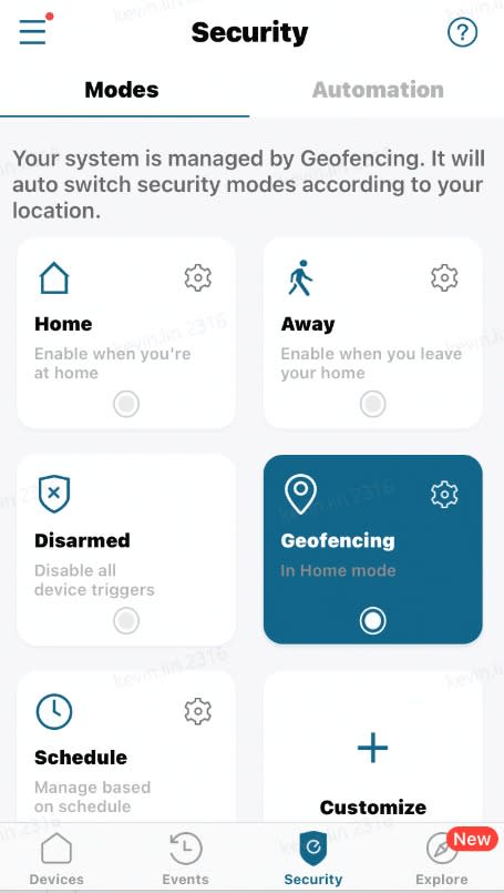 Screenshot of Eufy Security App showing Geofence Feature.