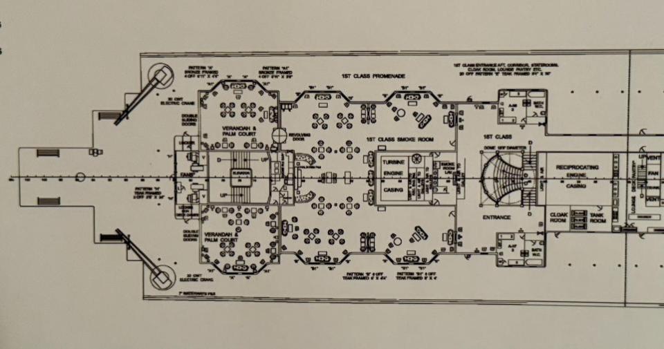 Watford Observer: Detail of the Titanic deck plans showing the location of the Watford-manufactured revolving door. Image courtesy of Tim Maltin