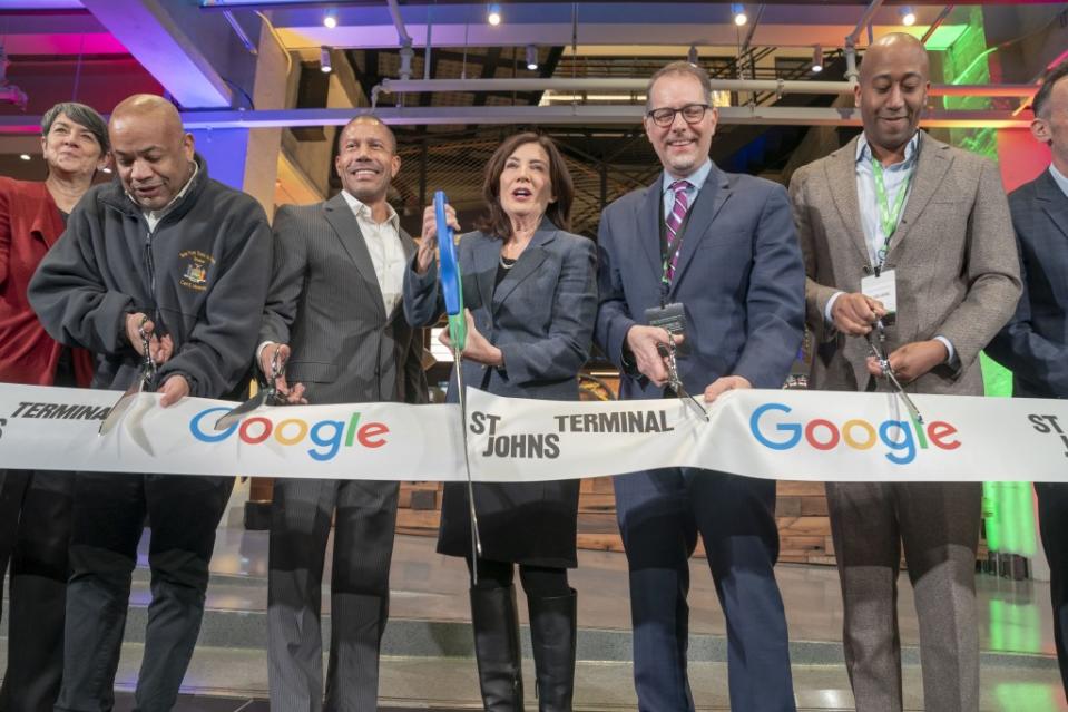 Heastie (above left) was on the same page with Gov. Kathy Hochul at this February ribbon-cutting ceremony, but he sparked outrage last week when he nixed her plan to toughen sentences for retail thieves. Ron Adar/Shutterstock