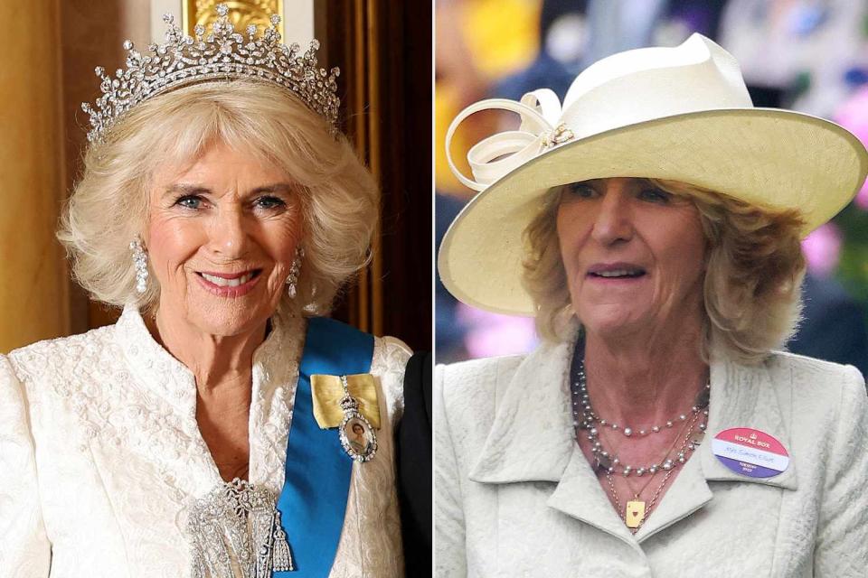 <p>Chris Jackson/Getty (2)</p> Queen Camilla ahead of the Diplomatic Reception at Buckingham Palace on Dec. 5; Annabel Elliot at the Royal Ascot in June. 