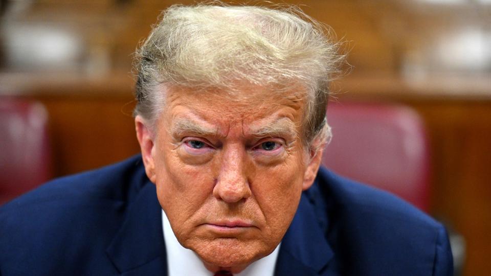 <div>Former President Donald Trump at Manhattan criminal court in New York, US, on Monday, April 15, 2024. <strong>(Angela Weiss/AFP/Bloomberg via Getty Images)</strong></div>