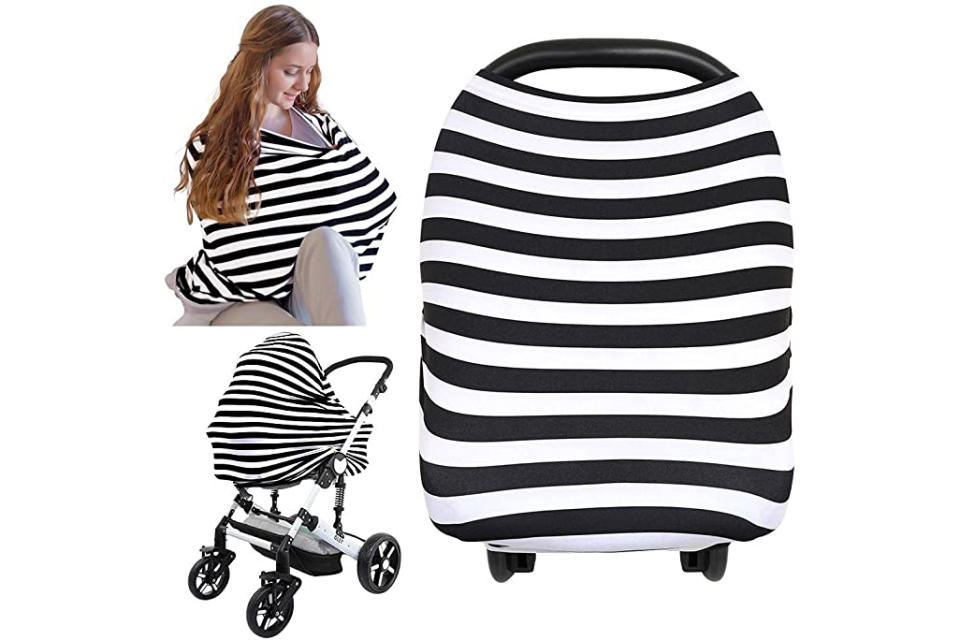 Nursing Cover For Baby Breastfeeding - Car Seat Canopy - All-In-1 Soft Breathable Stretchy Carseat Canopy - Infinity Nursing Cover Up For Girls, Boys (BFF Black). (Photo: Amazon SG)