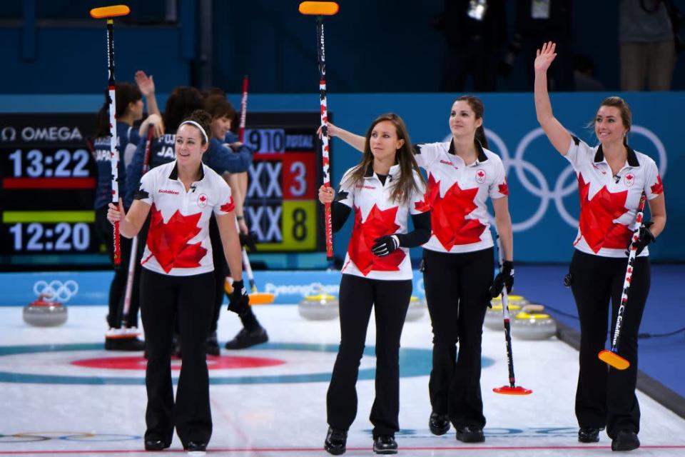 Canada’s curling team thanks its fans. (Getty)