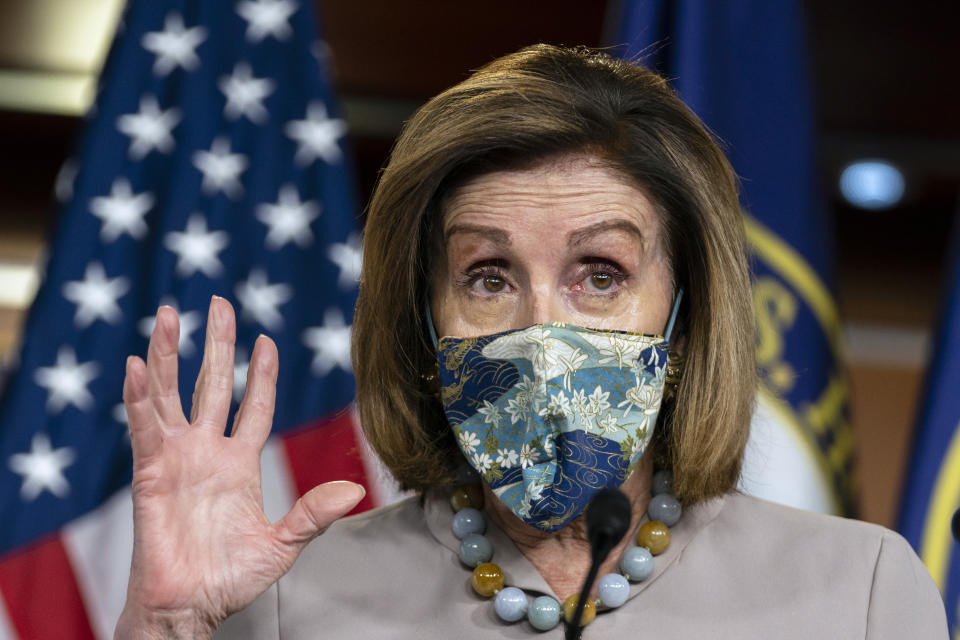 House Speaker Nancy Pelosi of Calif., speaks during a news conference at the Capitol, Thursday, Dec. 10, 2020, in Washington. (AP Photo/Manuel Balce Ceneta)