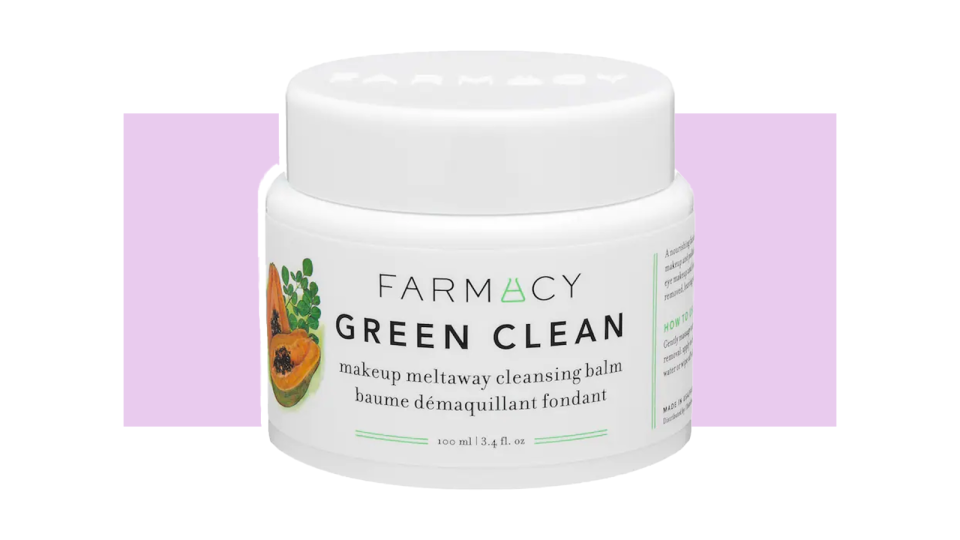 Gently exfoliate the skin with the Farmacy Green Clean Makeup Removing Cleansing Balm.