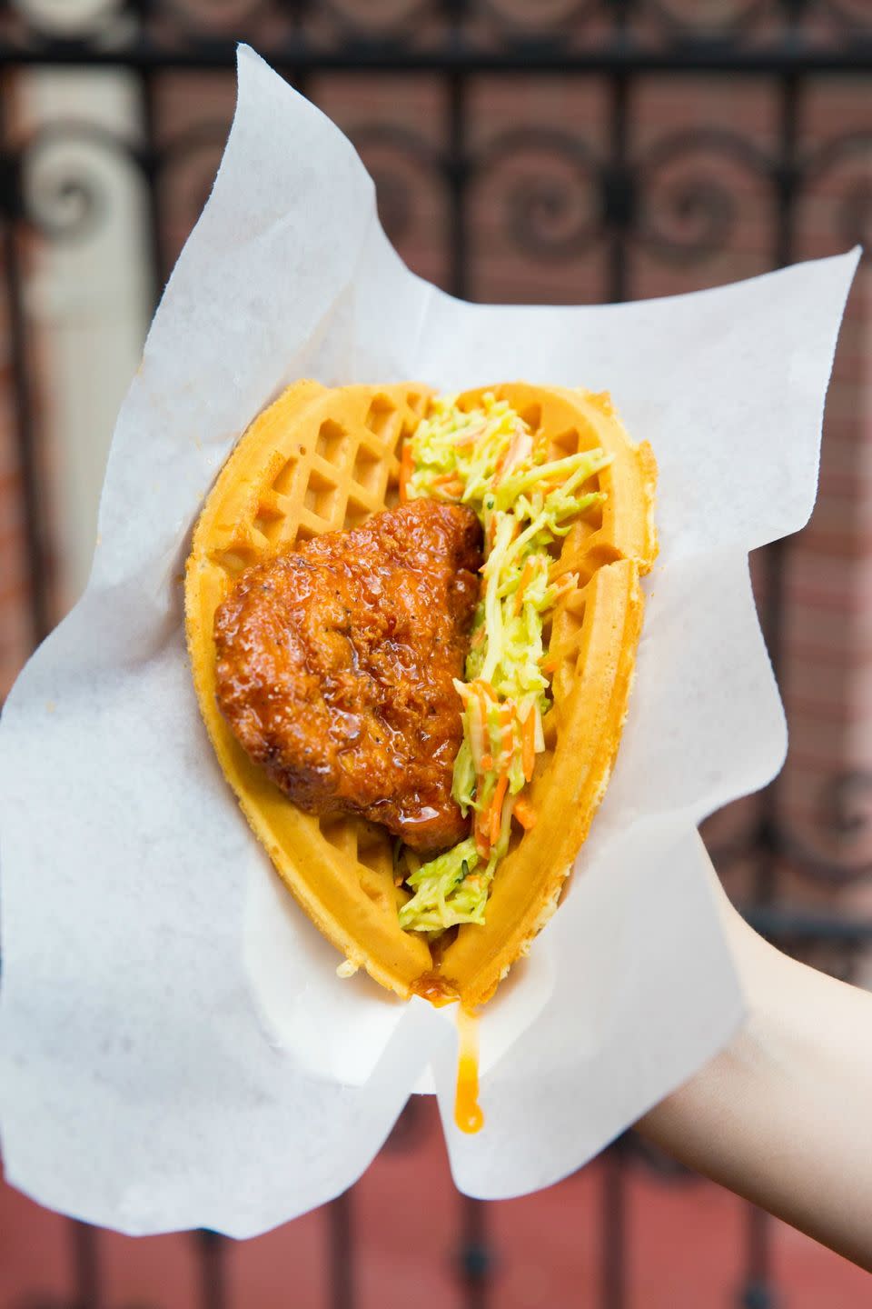 Sweet and Spicy Chicken Waffle Sandwich