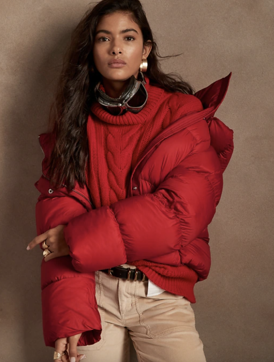 bright red Water-Repellent Puffer Jacket (Photo via Banana Republic)