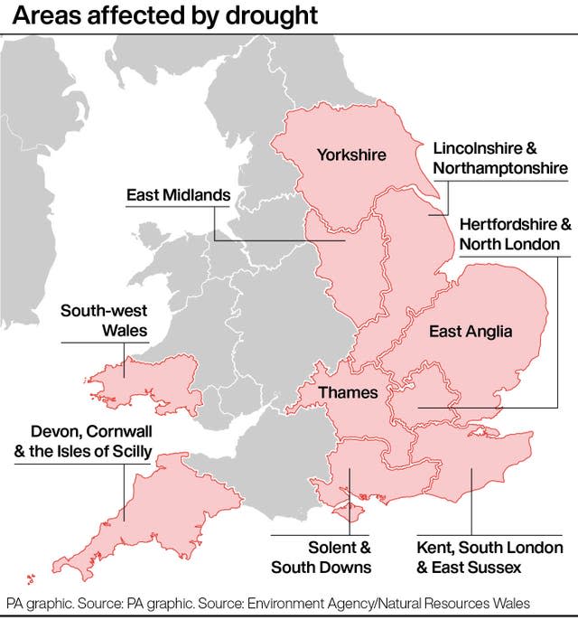 Areas affected by drought