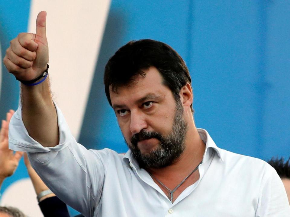 League party leader Matteo Salvini gestures during an anti-government demonstration in Rome: REUTERS