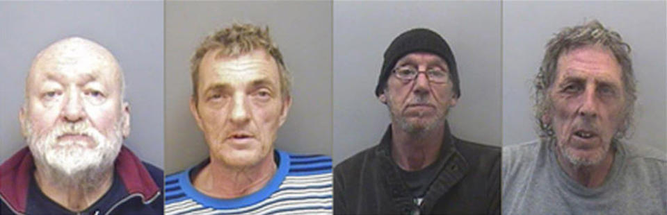 Left to right: Frank Walling, 72, from Colne, Glen Bennett, 55, from Burnley, Keith Plummer, 63, and Jon Ransom, 63, from Kent, have been jailed for smuggling 29 Vietnamese people into Britain (PA)