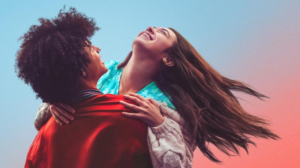 Jacques Colimon and Grace Kaufman embrace in a promo shot for The Sky is Everywhere.