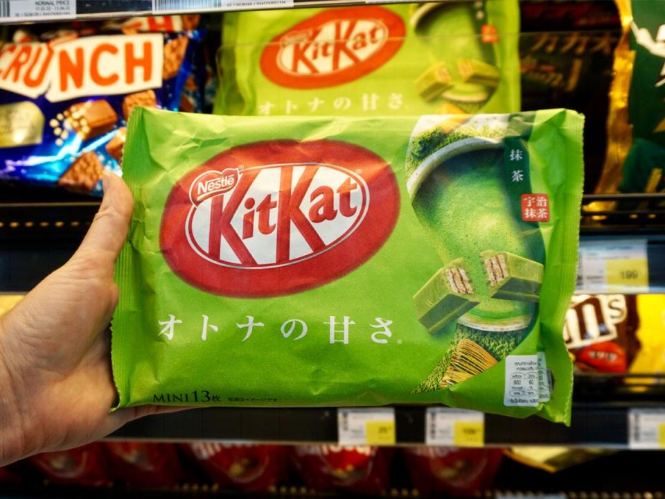matcha flavored kit kat bag from bangkok grocery store