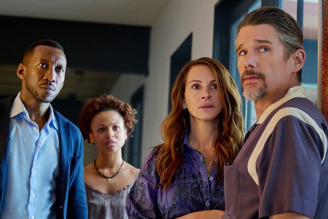 <p>JoJo Whilden</p> (Left to right:) Mahershela Ali, Myha'la Herrold, Julia Roberts and Ethan Hawke in "Leave the World Behind"