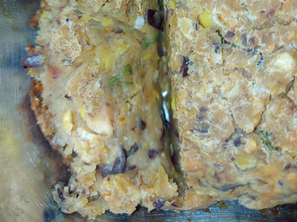 A close up of a meatless meatloaf.