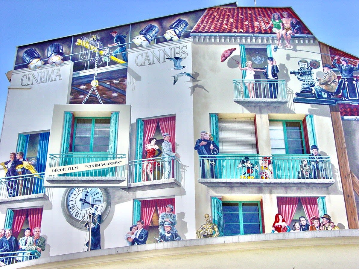 Safe as houses: balcony mural in Cannes on the French Riviera (Simon Calder)