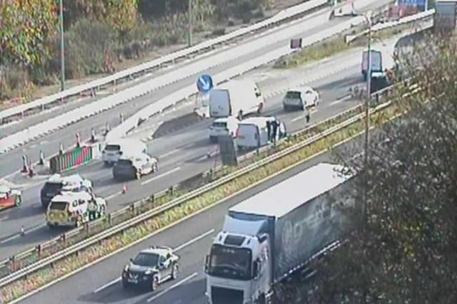 Two vehicle crash at Croft Interchange causes delays on M6 southbound